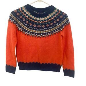 Gap Kids size 10/12 fair isles orange and blue long sleeve sweater wool mohair b